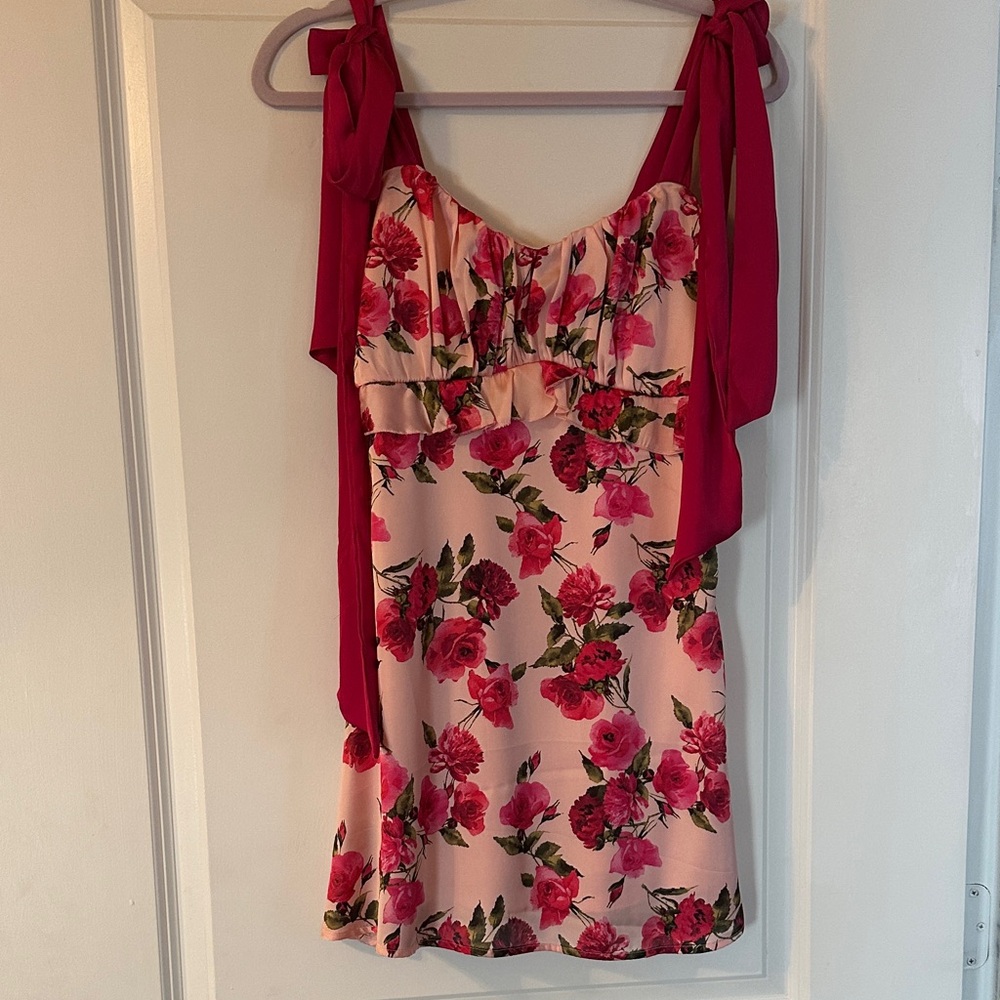 Floral Pink and Red Mini Dress